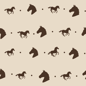 Horse Seamless Pattern with Horse and Horse Head Silhouettes