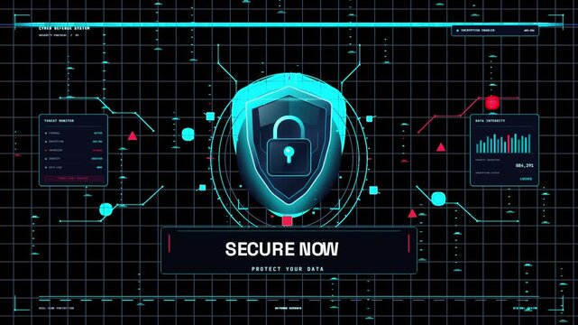Cybersecurity Secure Now Animation with Digital Data Protection and Network Security Concept