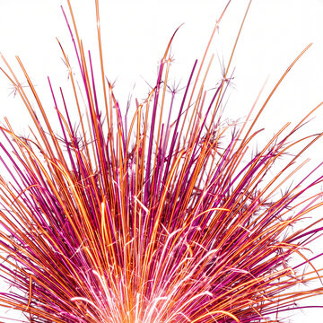 A vibrant, high-energy close-up of a sparkler emitting radiant orange and pink light trails, isolated against a clean white background.