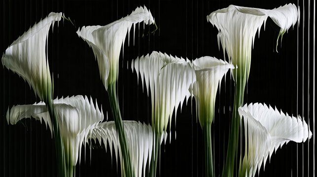 White Calla Lilies behind Ribbed Glass &mdash; Frontal View