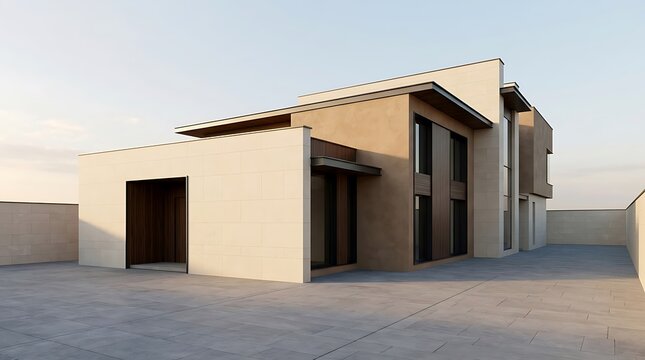 The architectural layers create a terraced facade with depth and rhythm while keeping the overall house elegant and realistic.