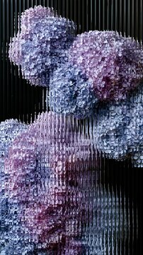 Pastel Hydrangeas Refracted through Fluted Glass &mdash; Wide Composition