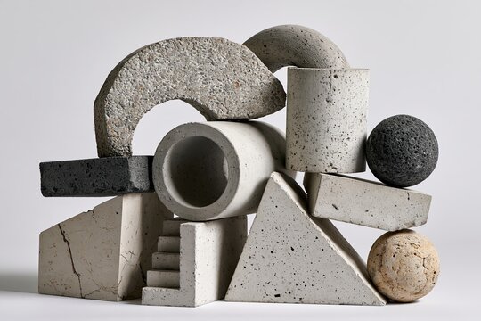 Brutalist Concrete Shapes in Architectural Still Life &mdash; Dynamic Composition