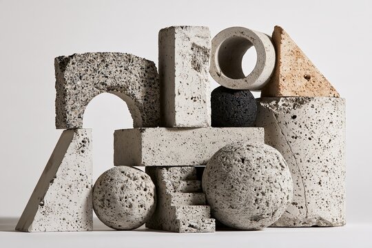 Brutalist Concrete Shapes in Architectural Still Life &mdash; Frontal View