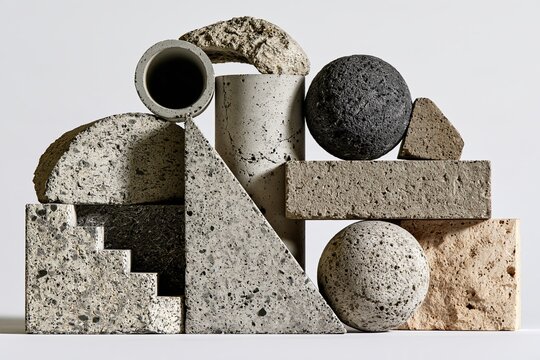 Brutalist Concrete Shapes in Architectural Still Life &mdash; Sculptural Arrangement