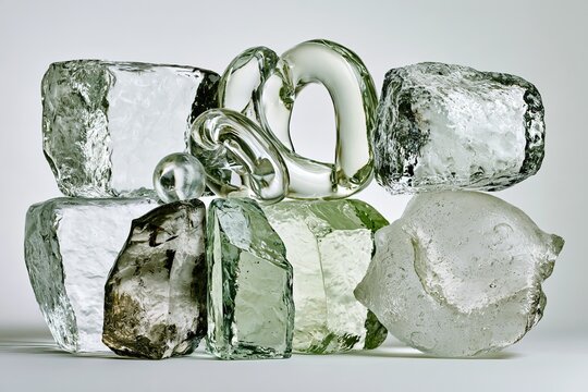 Mixed Material Abstract Sculptures on White &mdash; Wide Composition
