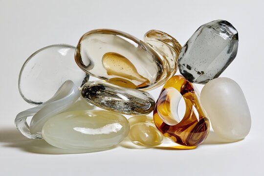 Translucent Amber Resin Sculptures on White &mdash; Layered Study