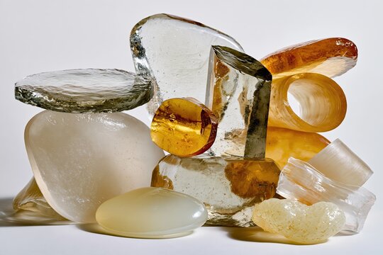 Translucent Amber Resin Sculptures on White &mdash; Graphic Arrangement