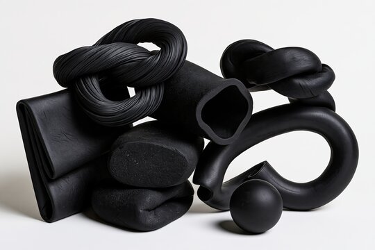 Black Rubber Sculptures on White Background &mdash; Close Framing