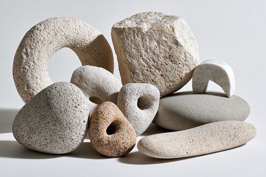 Abstract Stone Sculptures on White &mdash; Sculptural Arrangement