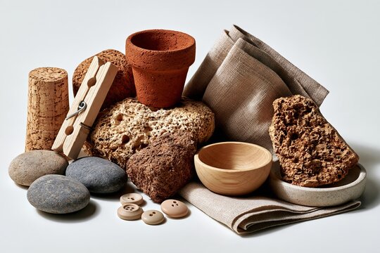 Natural Material Objects in Neutral Still Life &mdash; Wide Composition
