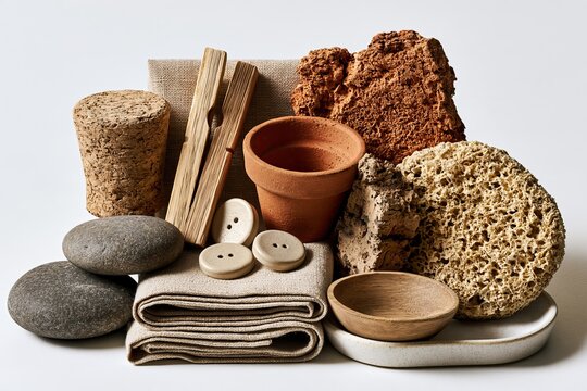 Natural Material Objects in Neutral Still Life &mdash; Balanced Arrangement