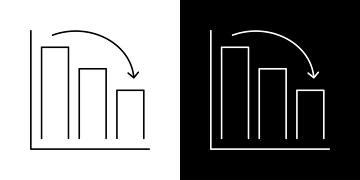 Bar Chart Decline Line Icon Set. Business Performance, Financial Loss, And Economic Downturn Outline Symbol Collection. Data Analysis And Market Trends. Editable Stroke. Isolated Vector Illustration