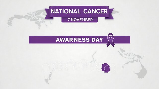 National cancer awareness day banner with purple ribbon