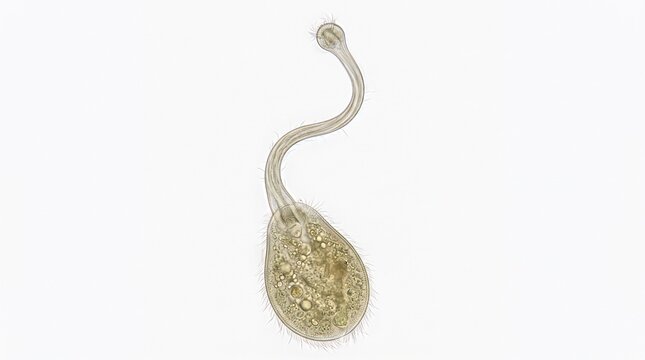  Lacrymaria olor Microscopic organism floats in a liquid medium displaying a translucent body and elongated cellular structures under high magnification.