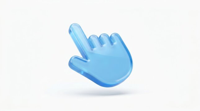 Glossy blue 3d hand cursor isolated on a white background