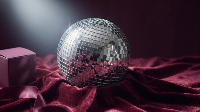 Reflective sphere mirrors a plum velvet gift display