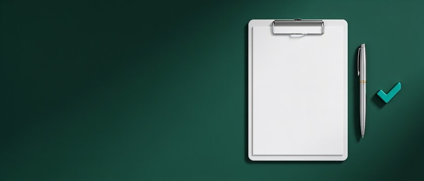 Minimalist checklist clipboard with green checkmark icon on dark background