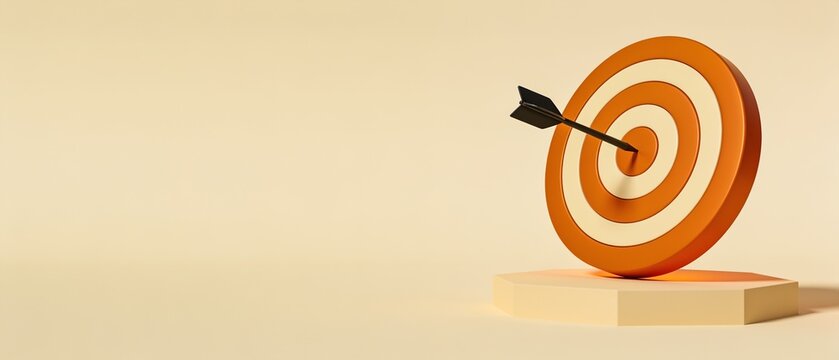 Minimalist target arrow on wooden block with precise aim concept