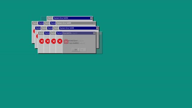 Windows 95 Error Cascade Popup Retro Dark Animated Loop