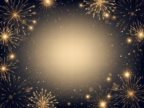Golden festive fireworks and glowing sparkles framing a dark background for celebration design