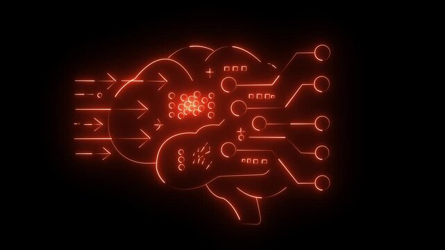 Neon circuit board brain illustration with glowing lines