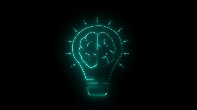 Light bulb with brain illustration glowing against dark background