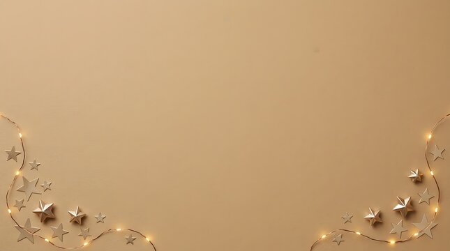 Golden christmas star string lights on a beige background festive holiday decoration