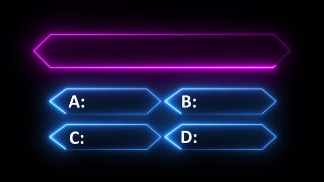 Interactive quiz neon line animation with multiple choice options on black background for challenge game template animated on transparent .