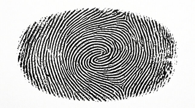 Close-up of a Black Fingerprint on White Background - Identity and Security Concept