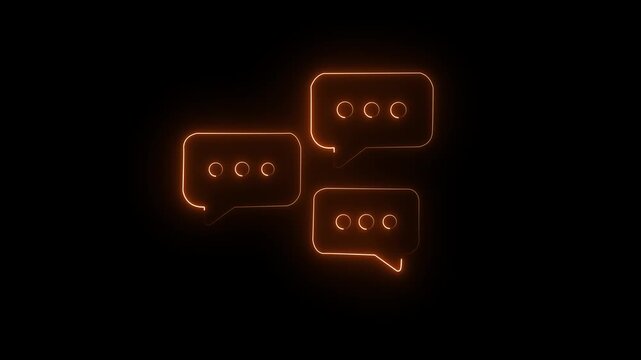 Neon speech bubble conversation icons on dark background