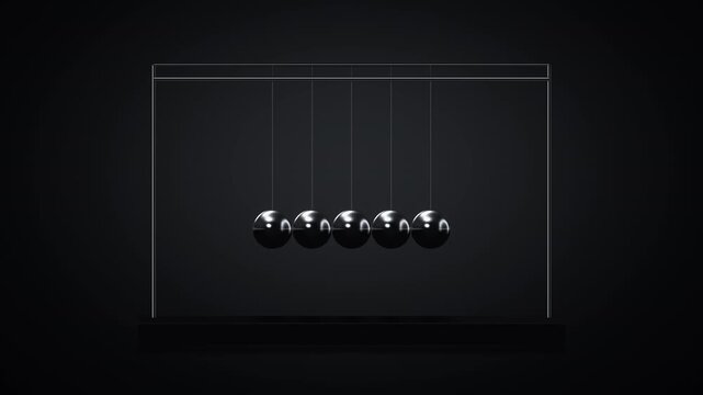 Chrome Newton's cradle balls swinging on dark studio background, 4K loop