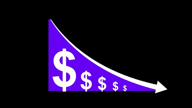 Cost reduction concept. Cost wording on decrease money with down arrow. Cost Management, Economy recession, low budget, Effective business, Expense reduce on transparent background