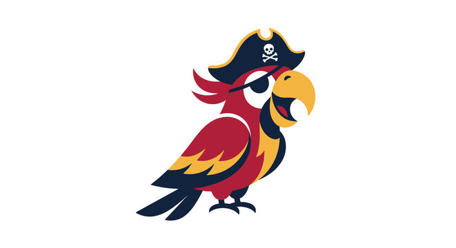Red parrot with pirate hat and eye patch vector illustration