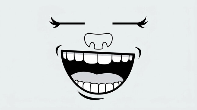 Cartoon laughing face with wide smile and closed eyes, joyful expression for design projects