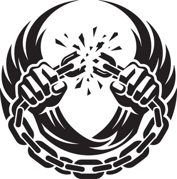 Breaking chains emblem symbolizing freedom and liberty

​Hands breaking free from iron chain links logo design

​Freedom and emancipation concept with broken chains vector