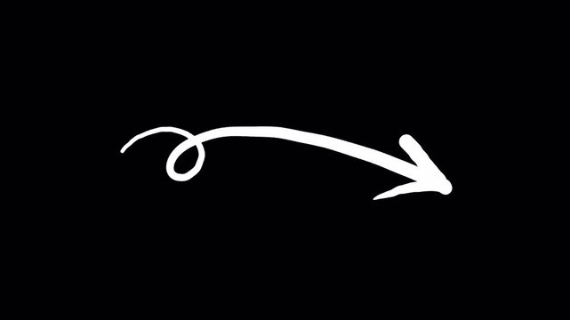 White doodle arrow pointing right, hand-drawn sketchy arrow animation, minimalist pointer for video editing and digital marketing content isolated on Transparent Background 4K