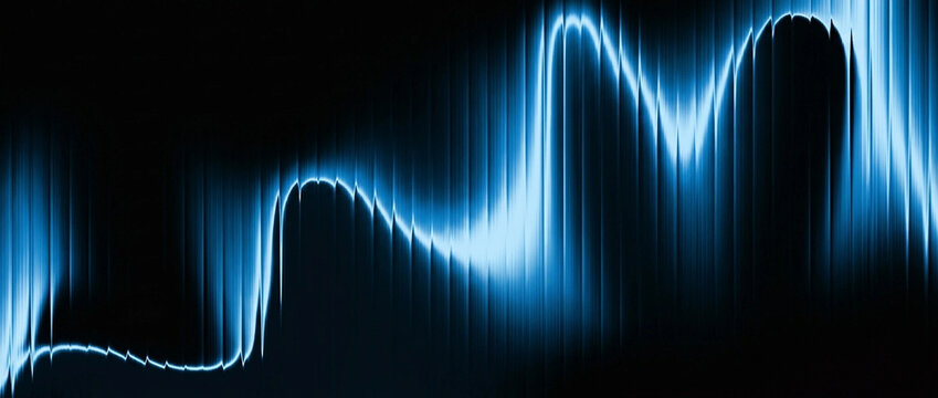 Abstract blue wave audio visualization with glowing soundwave pattern on dark background for music or tech projects