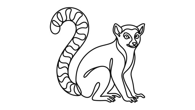 Lemur Sketch: A stylized line art drawing of a lemur with a distinctive ringed tail, sitting alertly with its eyes focused forward.