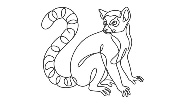 Lemur in One Line Drawing: A minimalist illustration of a lemur depicted in a continuous single line, showcasing its distinctive features and playful posture.