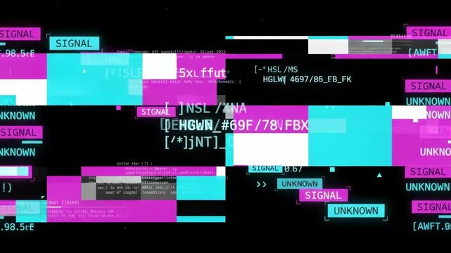 Futuristic Digital Glitch HUD Interface Animation with Hacking Data and System Error Signal Display