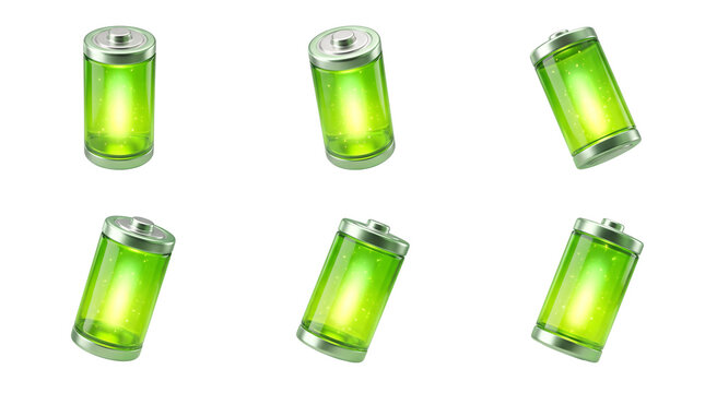 Glass battery icon collection isolated on transparent background with