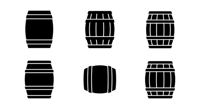 Barrel silhouettes set with different styles for drinks and storage logo, signage, print