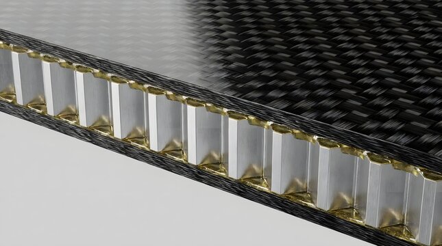 Carbon fiber composite panel cross section showing internal aluminum