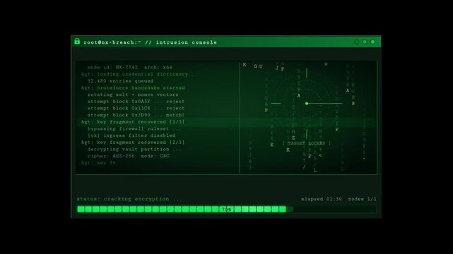 Green Hacker Terminal with Scrolling Code and Access Granted Reveal