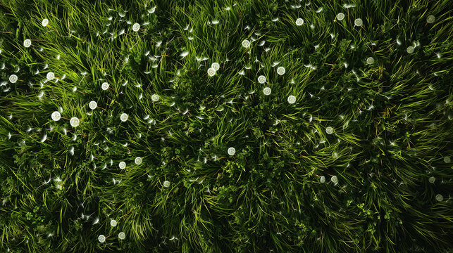 Green grass field with white daisies