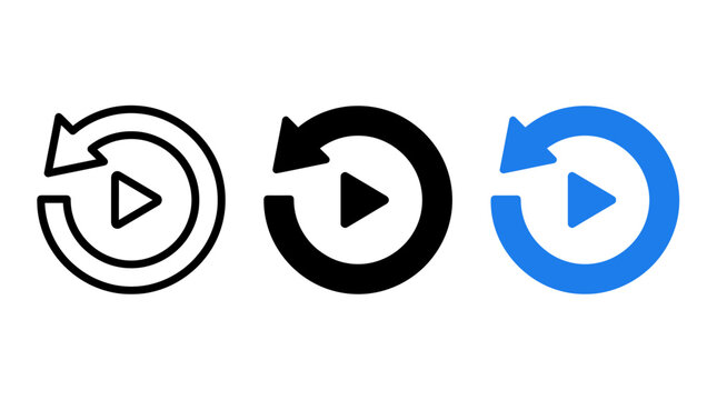 Replay or rewind media button with circular arrow playback software