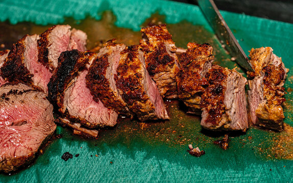 Premium beef Chateaubriand steak served at a fine dining restaurant. 