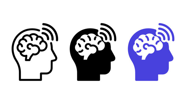 Three profile views of a human head displaying brain wave