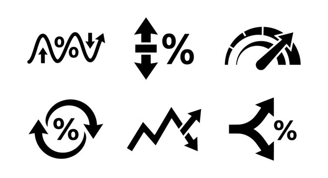 Growth and decline icons set with percentage symbols for finance and analytics